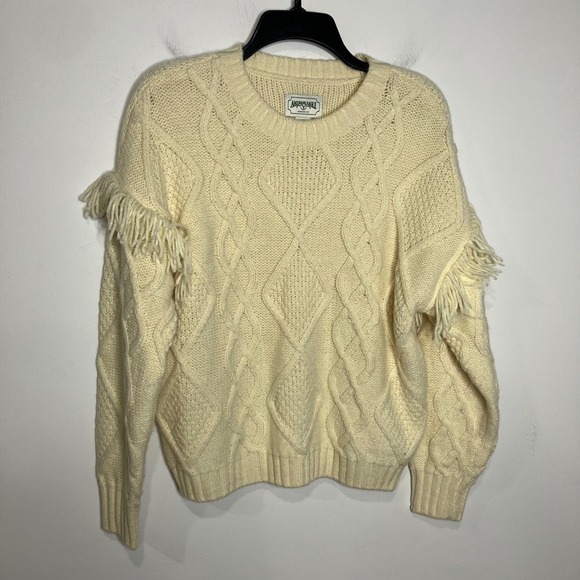 American Eagle cream cable Knit fringe sleeve‎ sweater women's size XS trendy - Picture 3 of 8